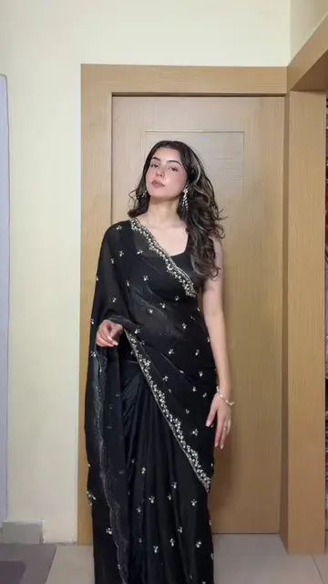 🖤 BLACK SAREE LOVERS, THIS ONE’S FOR YOU! 🖤✨ Elegant Black Fendi Silk Saree wi