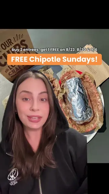 FREE Chipotle on Sunday’s 🌯 On 8/23, 8/30 & 9/6, rewards members can get a free