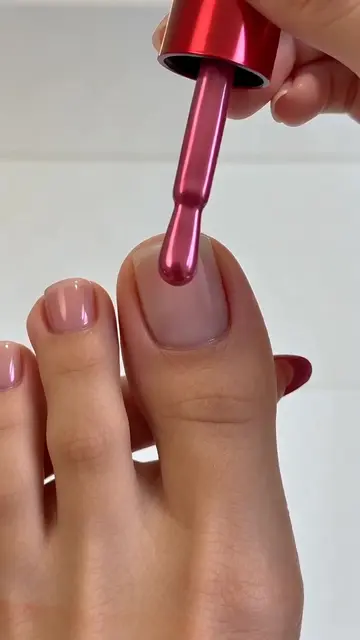 ✨ Shiny Fuchsia Metallic Pedicure 💖 Trending Korean Toe Nail Look You Need #ped