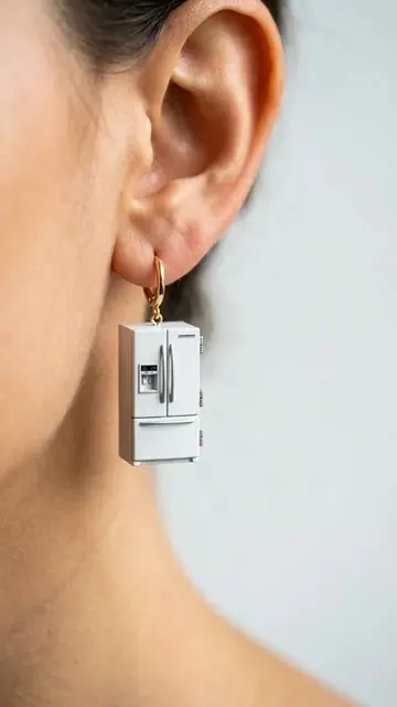 The Tiny Refrigerator Earring With a Chilly Surprise! 🧊✨#RefrigeratorEarring #M