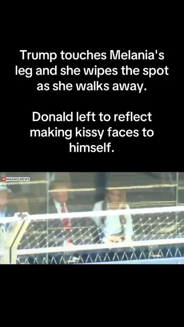 Trump touches Melania's leg and she wipes the spot as she walks away. Donald lef