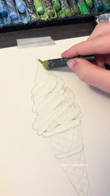 Drawing matcha ice cream with oil pastels 🍦 #oilpastel #icecream #matcha #artpr