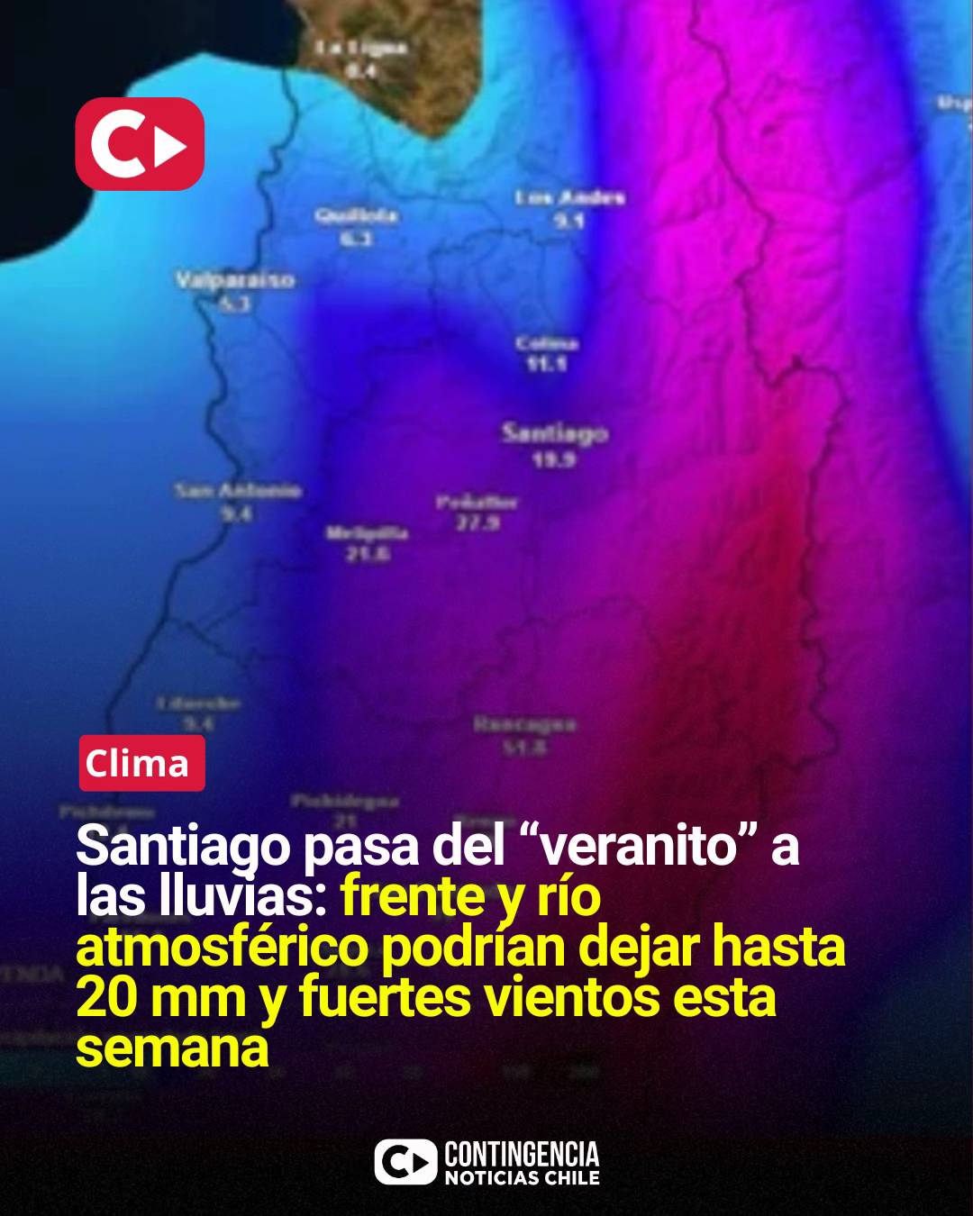 🌧️ SANTIAGO PASA DEL “VERANITO” A LAS LLUVIAS: FRENTE Y RÍO ATMOSFÉRICO PODRÍAN
