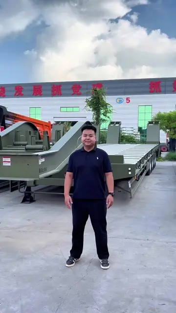Low-bed semi-trailer, made of high-quality steel, designed for transporting heav