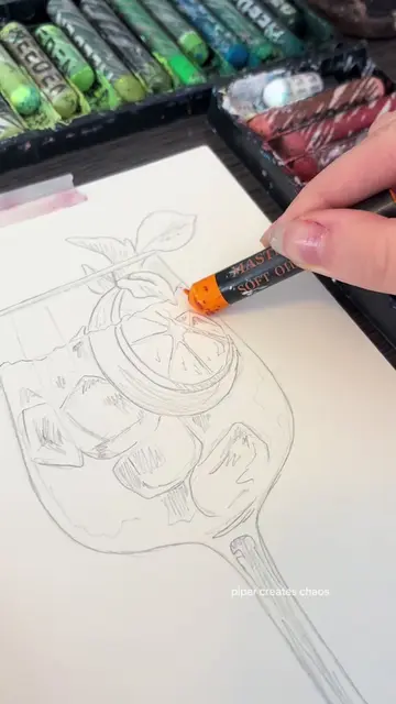 Drawing a delicious orange cocktail with oil pastels 🍹🍊 #oilpastel #drink #coc