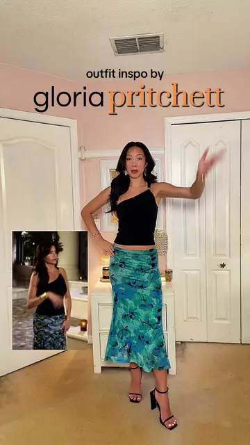 outfit inspo by gloria pritchett from modern family 👠🐆✨👜 #modernfamily #glori