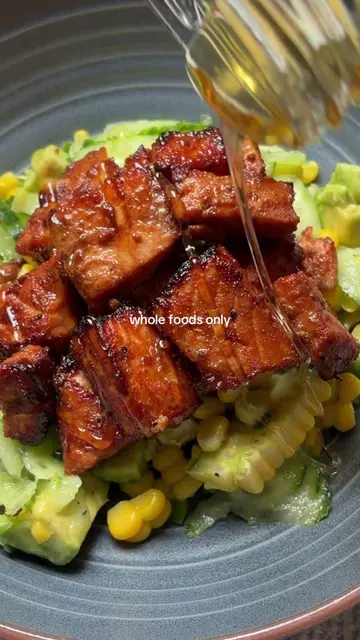 Day 71 is a Honey Lime Salmon Bowl 🌽🥑🥒🍯🍋‍🟩 Because salmon works just as we