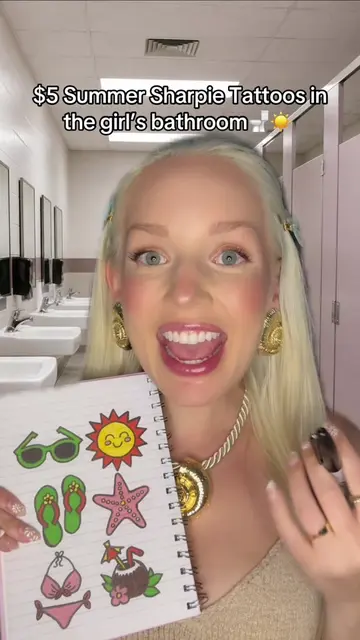 NEW $5 Summer Sharpie tattoos in the girl’s bathroom!🚽☀️ #greenscreen #asmr #sh