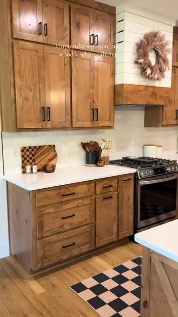 So glad we went with wood. 🤎 #woodcabinets #barndominium #cabinets #homebuild #