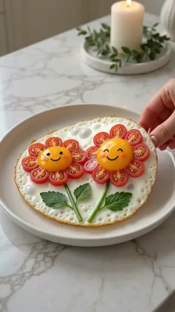 🌼🍳 Tomato Flower Omelette — because breakfast can be cute and easy. ❤️ Ingredi