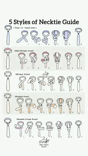 A step-by-step visual breakdown of five essential tie knots. • #tietutorial #sty