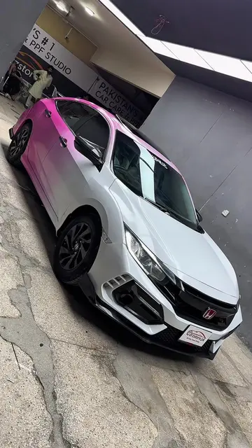 CivicX white and pink custom double tone wrap🔥❤️#caraccessories #carmodificatio