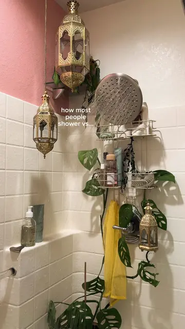 shower lanterns & cozy lighting only🕯️🚿 #showersetup #cozyhome #cozynights #sh