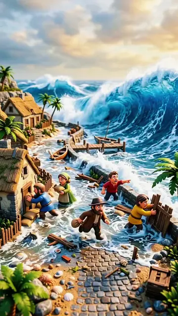 Saving the Mini World 🌊 | Giant Hand Beach Rescue ASMR Huge waves are about to 