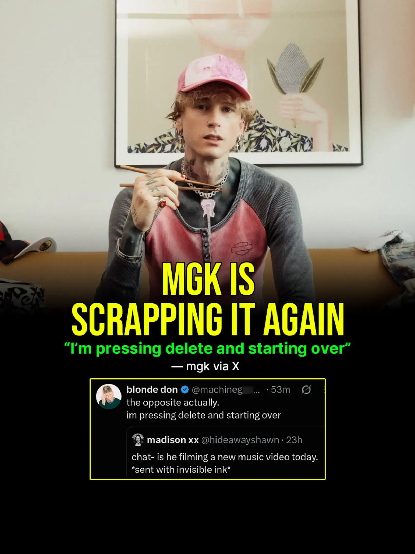 mgk may have once again scrapped a project he was working on. After a photo of m