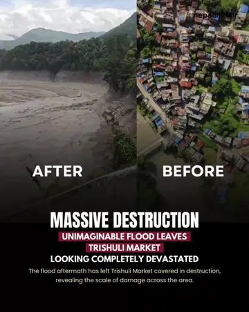 Trishuli Market has been left in a devastated condition following the severe flo