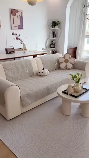 Neutral Light Grey Herringbone Sofa Cushion, Breathable Wear-Resistant Couch Sli