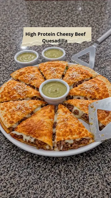 High Protein Cheesy Beef Quesadilla There’s never a bad time for a hot, crispy q