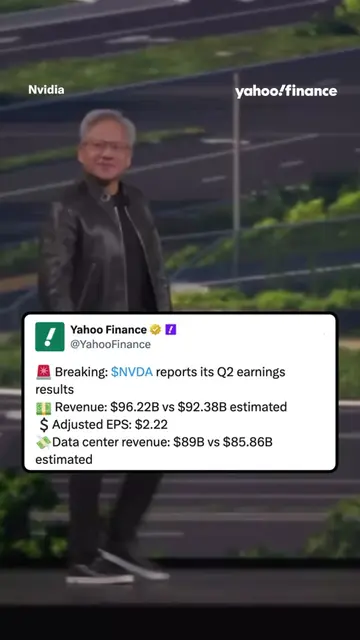 Nvidia reported its Q2 earnings results, beating on revenue with $96.22 billion 