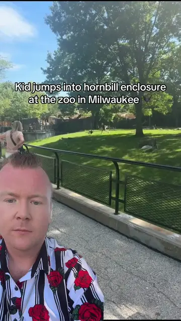 Kid jumps into hornbill enclosure at the zoo in Milwaukee 🐦‍⬛ #milwaukee #conse