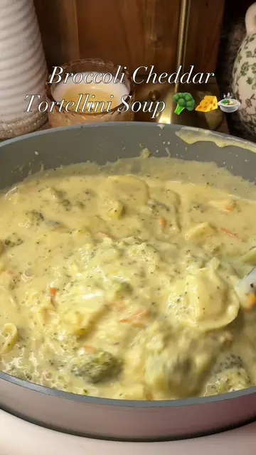 Broccoli Cheddar Tortellini Soup in the crockpot! A must make! #soup #crockpot #
