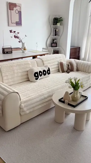 Cozy Fuzzy Striped Sofa Pad, Soft Plush Couch Cover, Non-Slip, Warm Comfortable 
