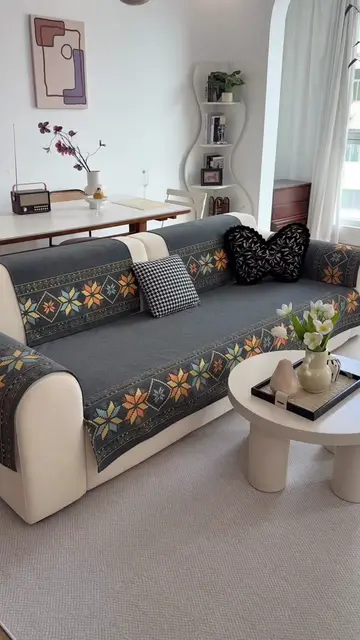 Boho Ethnic Style Sofa Slipcover, Vintage Colorful Floral Pattern, Wear-Resistan