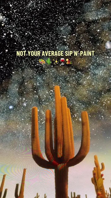 Girl’s night but make it cosmic 🌵💫 My painting 1/10…the vibes 10/10 ✨ The them