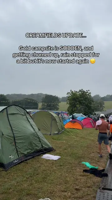 Gold campsite is getting MUDDIER as the rain continues to downpour 🙃 3pm check 