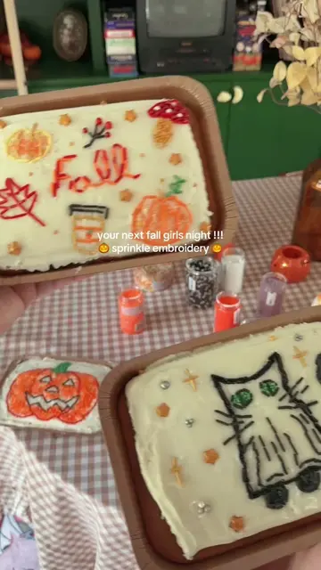 Trader Joe’s sheet cake sprinkle embroidery trend, but make it FALL 🍂🎃🐈‍⬛ OMG