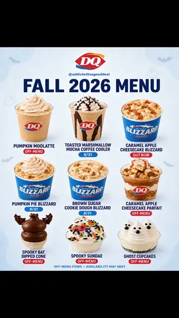DQ fall flavors are here! 🍂🍦 Some are available now, with more arriving 8/31. 