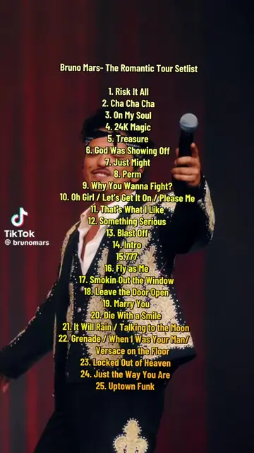 THE SETLIST OF BRUNO MARS’ THE ROMANTIC TOUR!  Concert Details Dates: May 15 and