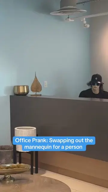 Office Prank: swapping out the front desk mannequin for a human. Follow for part