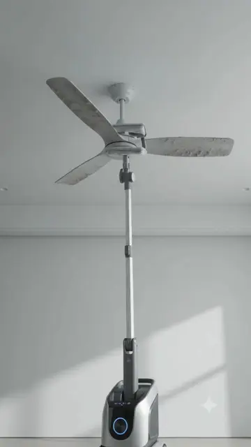 AI imagined the easiest way to clean a ceiling fan. 🤖✨ No more dust. No more la