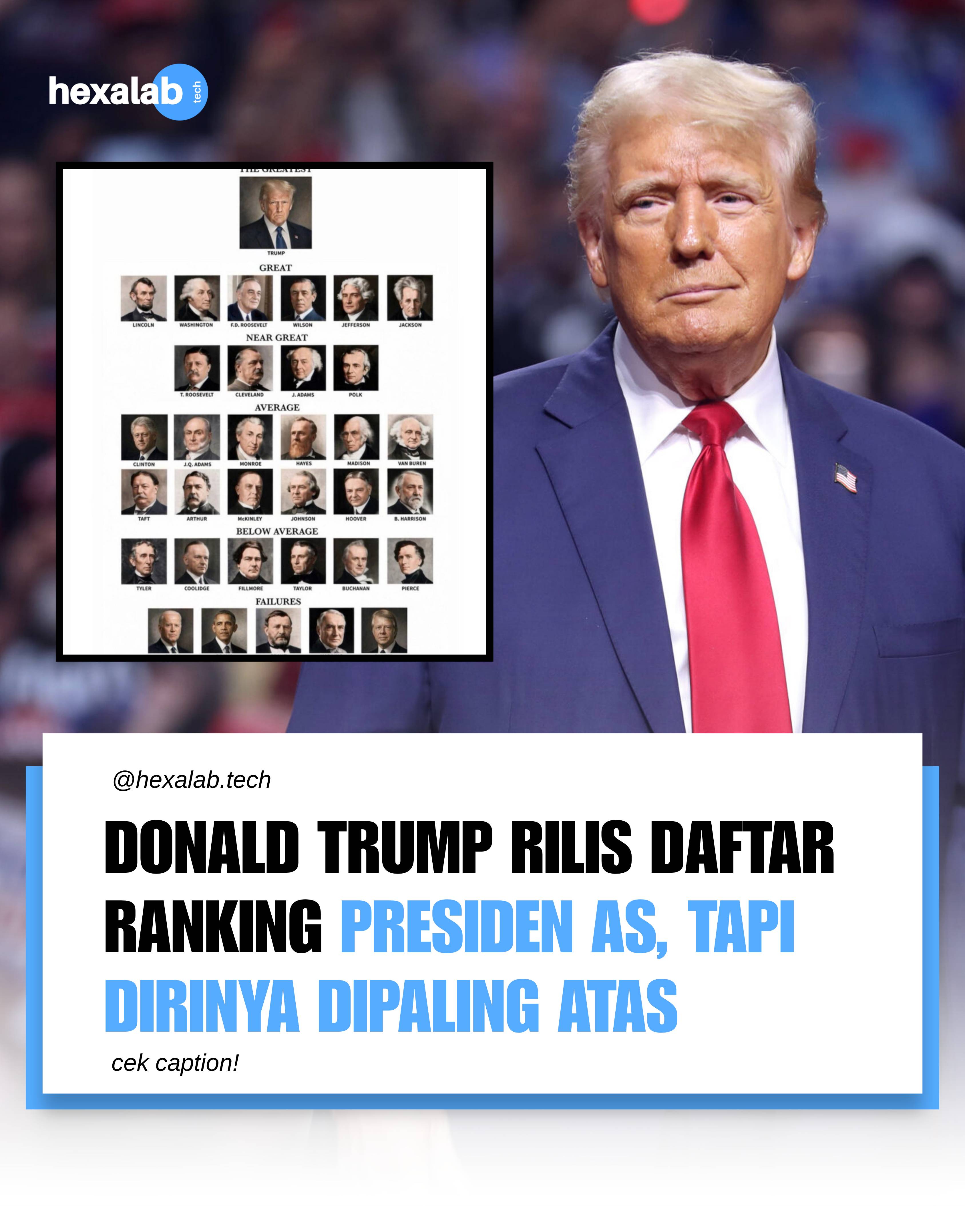 Donald Trump baru-baru ini membagikan daftar peringkat presiden Amerika Serikat 