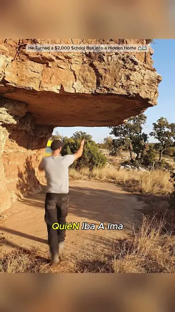 HeHidaSchoolBusUnderaRock?!😱🚌#SchoolBusHome#TinyHouse#HiddenHome#DIYBuild#OffG