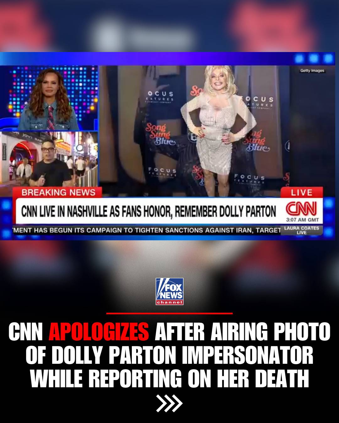 CNN is apologizing after an awkward mix-up during its coverage of Dolly Parton’s