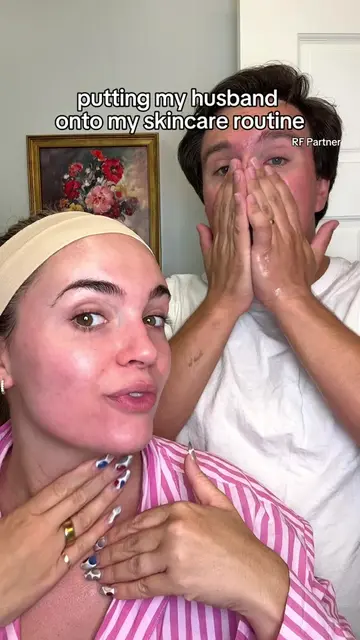 If he’s gonna steal my skincare, he might as well learn the routine😏🧖🏻‍♀️🧖🏻