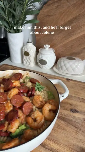 All jokes aside, you gotta try this creamy Cajun shrimp and sausage pasta. It’s 