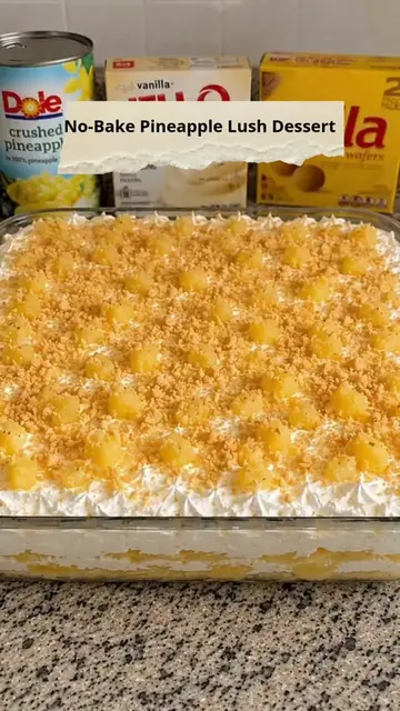 No-Bake Pineapple Dream Dessert 😍 Full recipe is on my page — right under my pr