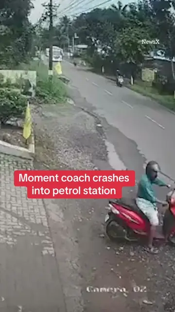 Watch the terrifying moment a coach crashes into a petrol station. Miraculously 