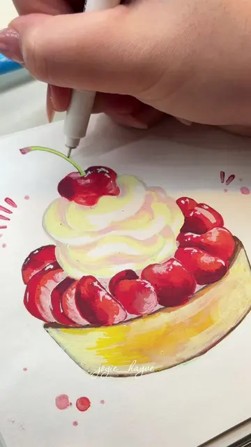 Vẽ bánh ngọt với màu Colokit 🍒🌱✨ #artwork #foodillustration #acrylicmarker #sk