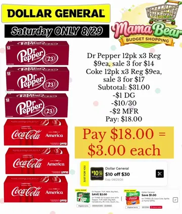 🚨 Soda Stock-up at Dollar General Today ONLY Saturday 8/29 🗓️ We haven’t seen 