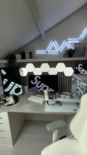 My white gaming setup! #whitesetup #setup #cozysetup #GamingSetup #girlsetup 