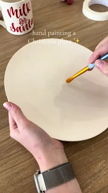 Hand painting a Christmas plate 🎄✨ This Cookies for Santa plate is available fo