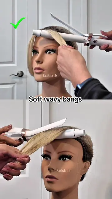 Soft curtain bangs with a beautiful wave! Using my T3 1” curling iron, I heat th