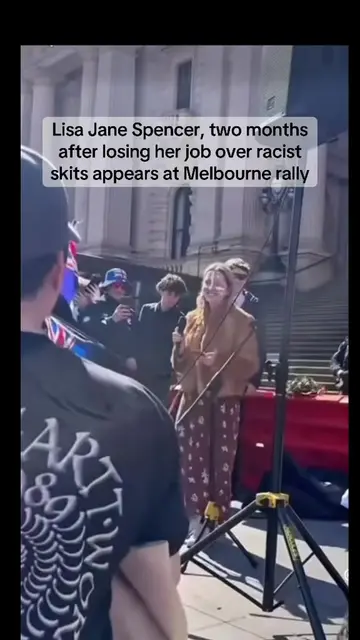 Lisa Jane Spencer and Auspill (Hugo Lennon) at a March for Australia rally in Me