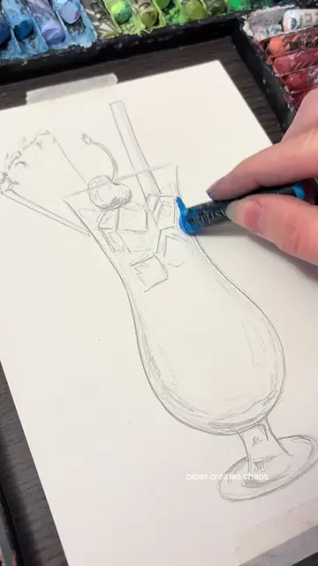 Drawing a delicious cocktail with CREAMY oil pastels 💙🍹💫🍍🍒 #oilpastel #cock