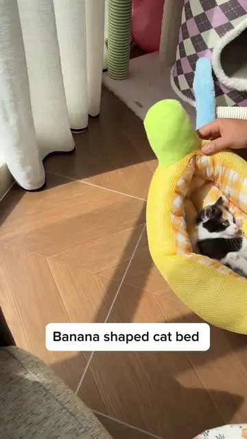 🍌 Banana cooling cat bed Ice silk • 360° wrap • 17cm neck support Breathable • 