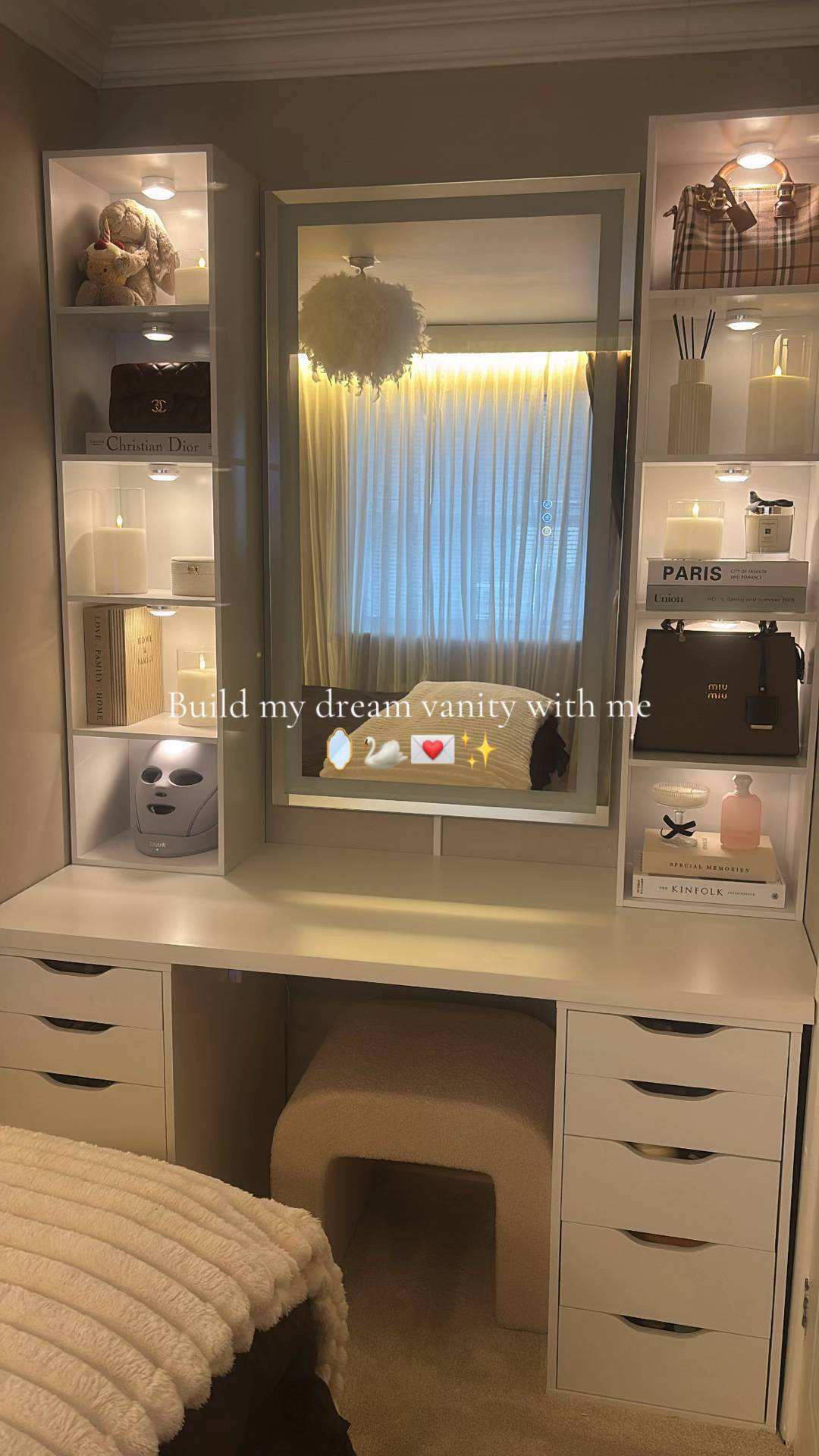 DIYing my dream vanity 🪞🦢💌✨ #DreamVanity #VanityMakeover #VanitySetup #Bedroo